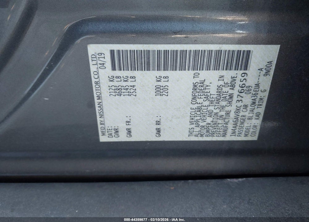 2019 NISSAN MAXIMA 3.5 S VIN: 1N4AA6AV8KC376659