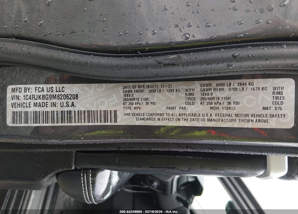 2021 JEEP GRAND CHEROKEE L LIMITED 4X4 VIN: 1C4RJKBG9M8206208