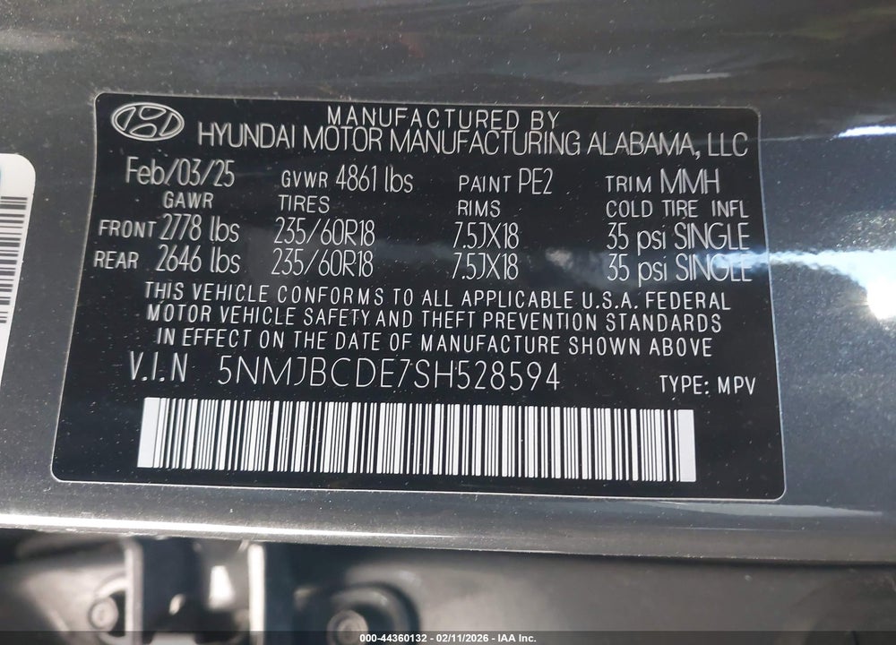 2025 HYUNDAI TUCSON SEL VIN: 5NMJBCDE7SH528594
