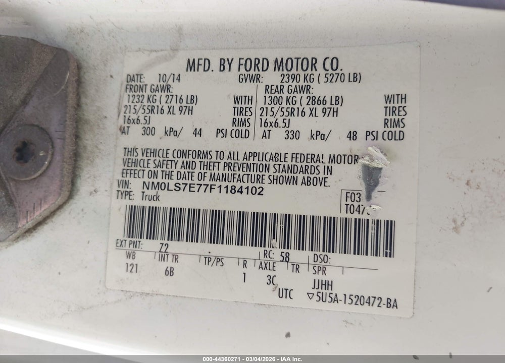 2015 FORD TRANSIT CONNECT XL VIN: NM0LS7E77F1184102