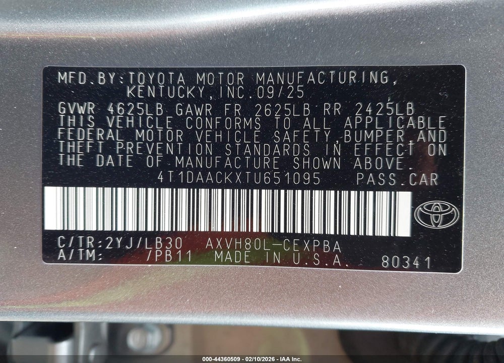 2026 TOYOTA CAMRY XSE VIN: 4T1DAACKXTU651095