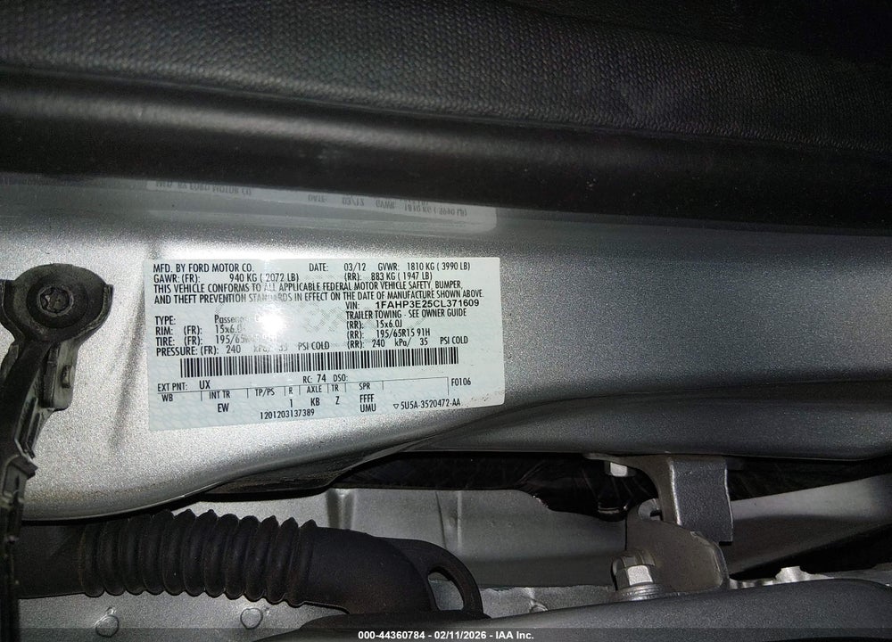 2012 FORD FOCUS S VIN: 1FAHP3E25CL371609