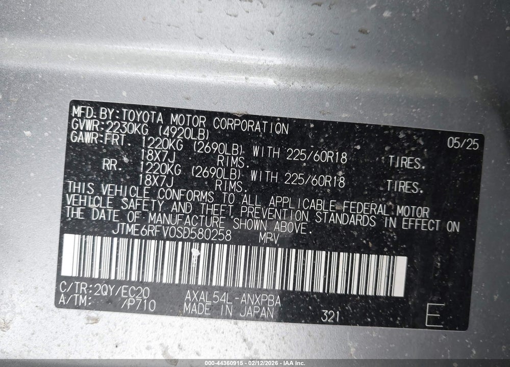 2025 TOYOTA RAV4 HYBRID XSE VIN: JTME6RFV0SD580258