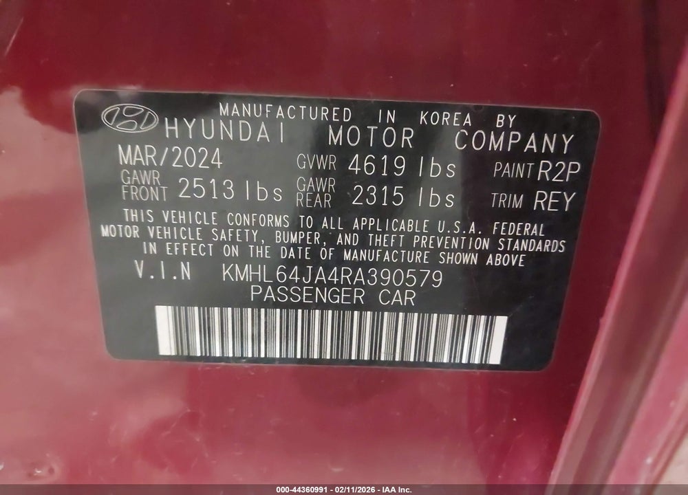 2024 HYUNDAI SONATA SEL VIN: KMHL64JA4RA390579