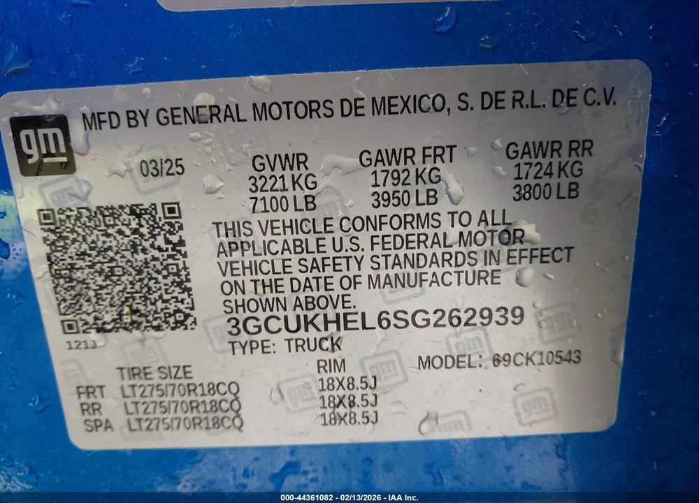 2025 CHEVROLET SILVERADO 1500 4WD  SHORT BED ZR2 VIN: 3GCUKHEL6SG262939