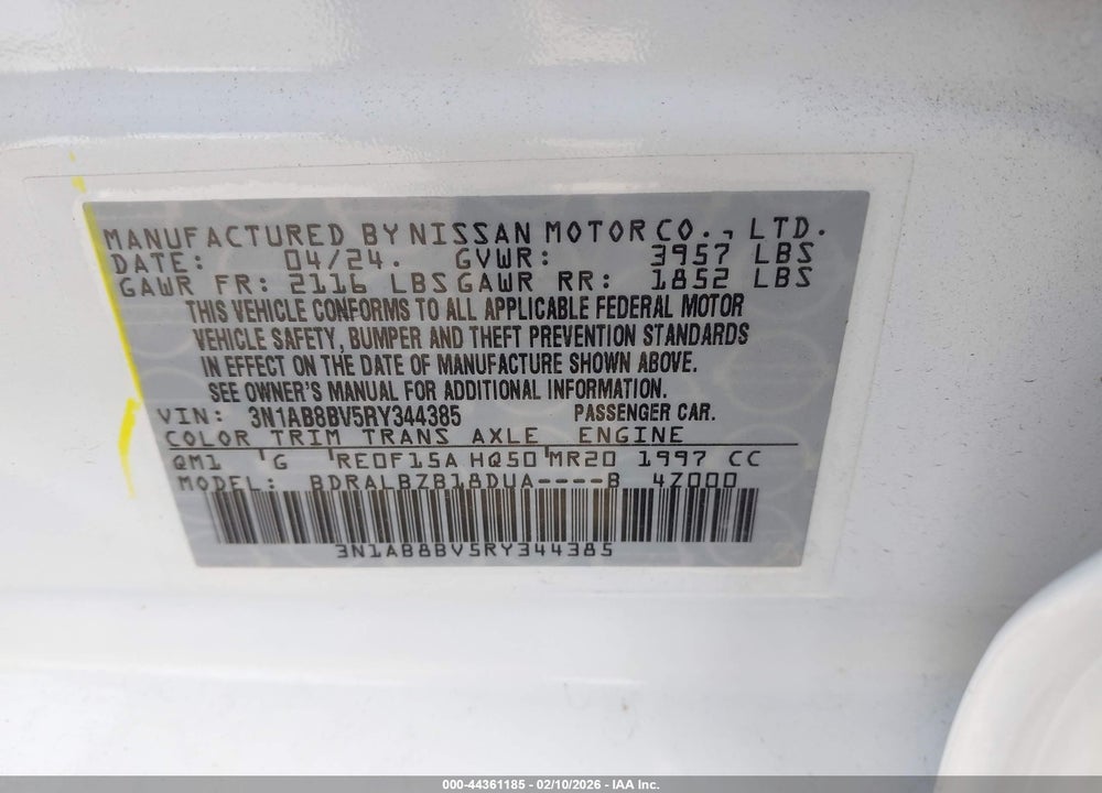 2024 NISSAN SENTRA S XTRONIC CVT VIN: 3N1AB8BV5RY344385