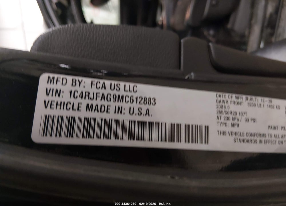 2021 JEEP GRAND CHEROKEE LAREDO X 4X4 VIN: 1C4RJFAG9MC612883