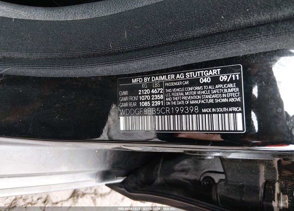 2012 MERCEDES-BENZ C 300 LUXURY 4MATIC/SPORT 4MATIC VIN: WDDGF8BB5CR199398