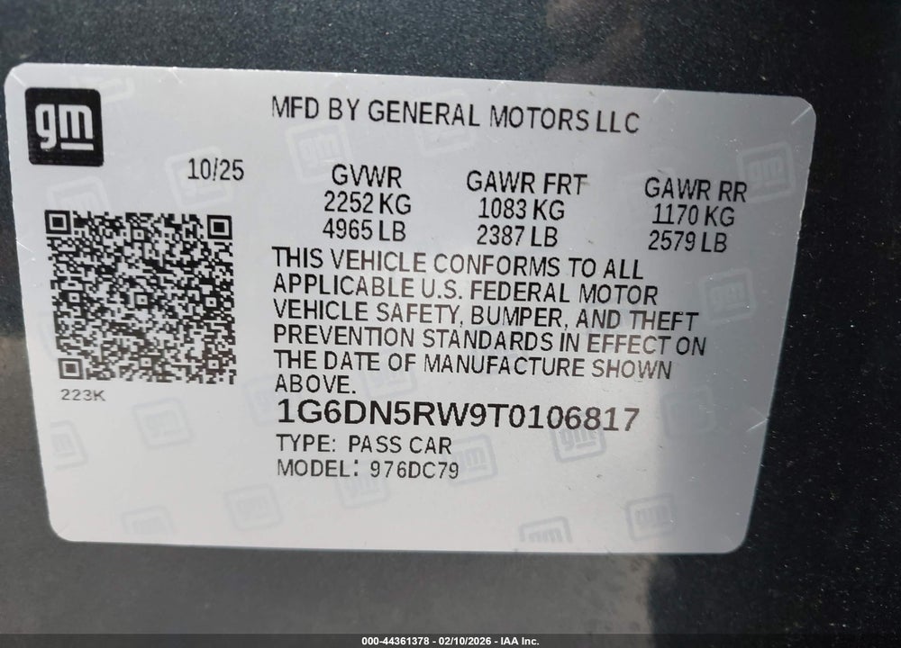 2026 CADILLAC CT5 PREMIUM LUXURY RWD VIN: 1G6DN5RW9T0106817