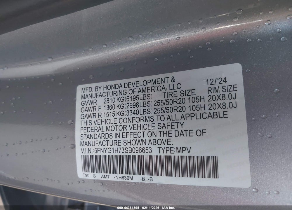 2025 HONDA PILOT TOURING VIN: 5FNYG1H73SB096653