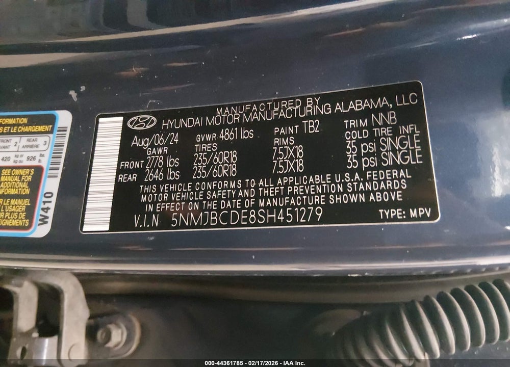 2025 HYUNDAI TUCSON SEL VIN: 5NMJBCDE8SH451279
