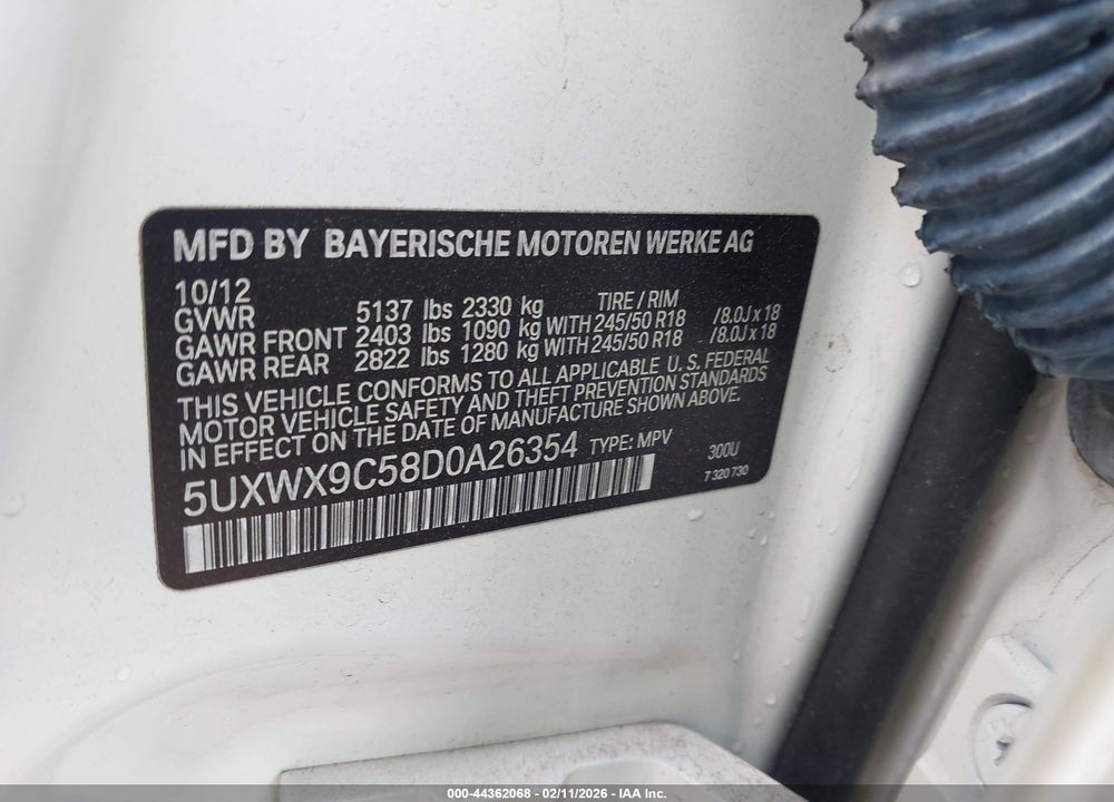 2013 BMW X3 XDRIVE28I VIN: 5UXWX9C58D0A26354