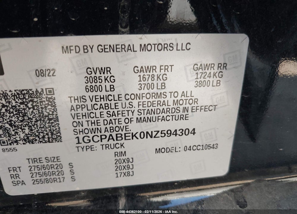 2022 CHEVROLET SILVERADO 1500 VIN: 1GCPABEK0NZ594304