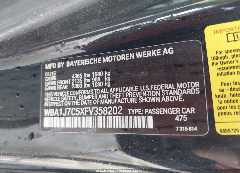 2015 BMW M235 VIN: WBA1J7C5XFV358202