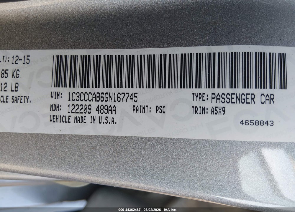2016 CHRYSLER 200 LIMITED VIN: 1C3CCCAB6GN167745