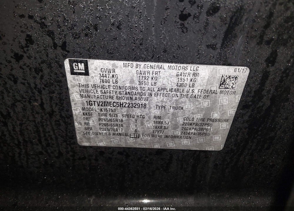 2017 GMC SIERRA 1500 SLE VIN: 1GTV2MEC5HZ232918