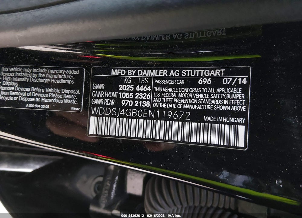 2014 MERCEDES-BENZ CLA 250 4MATIC VIN: WDDSJ4GB0EN119672