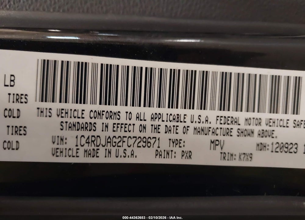 2015 DODGE DURANGO SXT VIN: 1C4RDJAG2FC729671