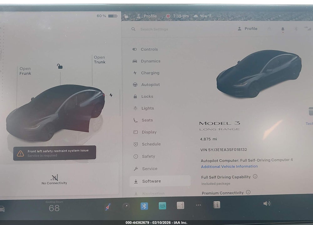 2025 TESLA MODEL 3 LONG RANGE REAR-WHEEL DRIVE/STANDARD REAR-WHEEL DRIVE VIN: 5YJ3E1EA3SF018132