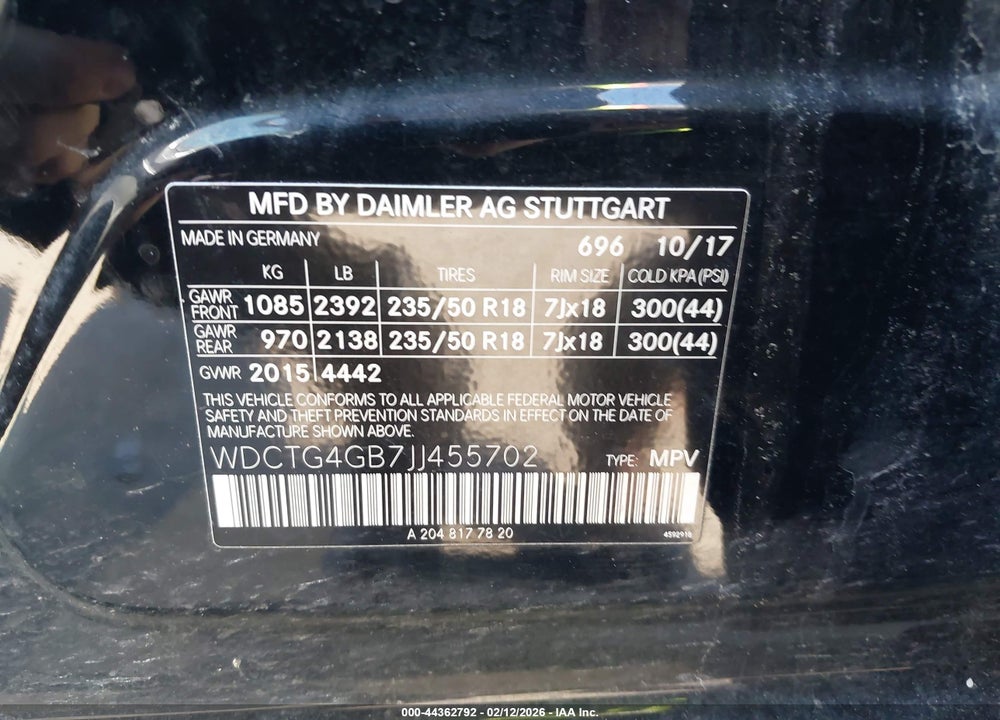 2018 MERCEDES-BENZ GLA 250 4MATIC VIN: WDCTG4GB7JJ455702