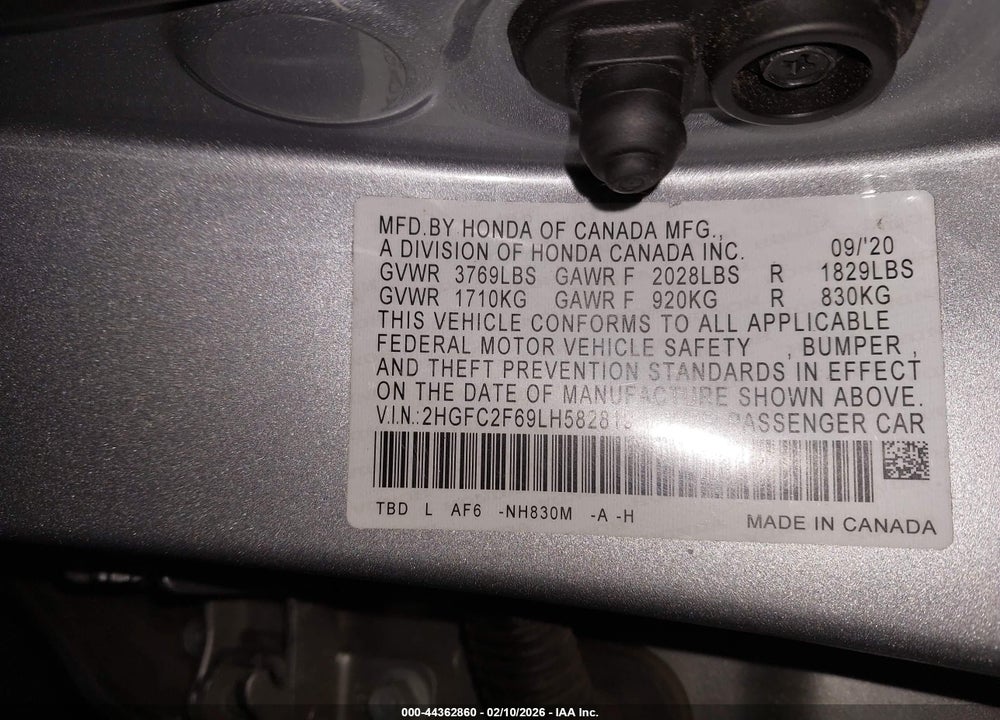 2020 HONDA CIVIC LX VIN: 2HGFC2F69LH582819