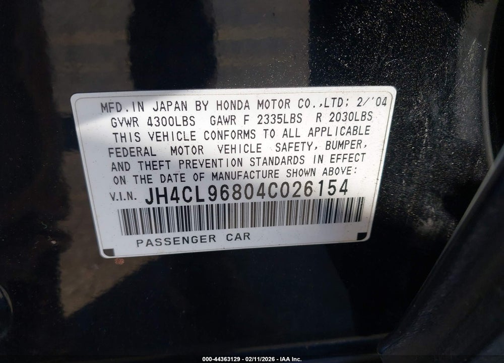 2004 ACURA TSX VIN: JH4CL96804C026154