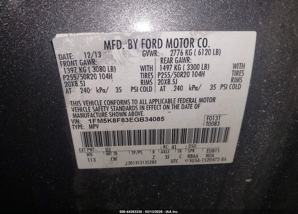 2014 FORD EXPLORER LIMITED VIN: 1FM5K8F83EGB34085