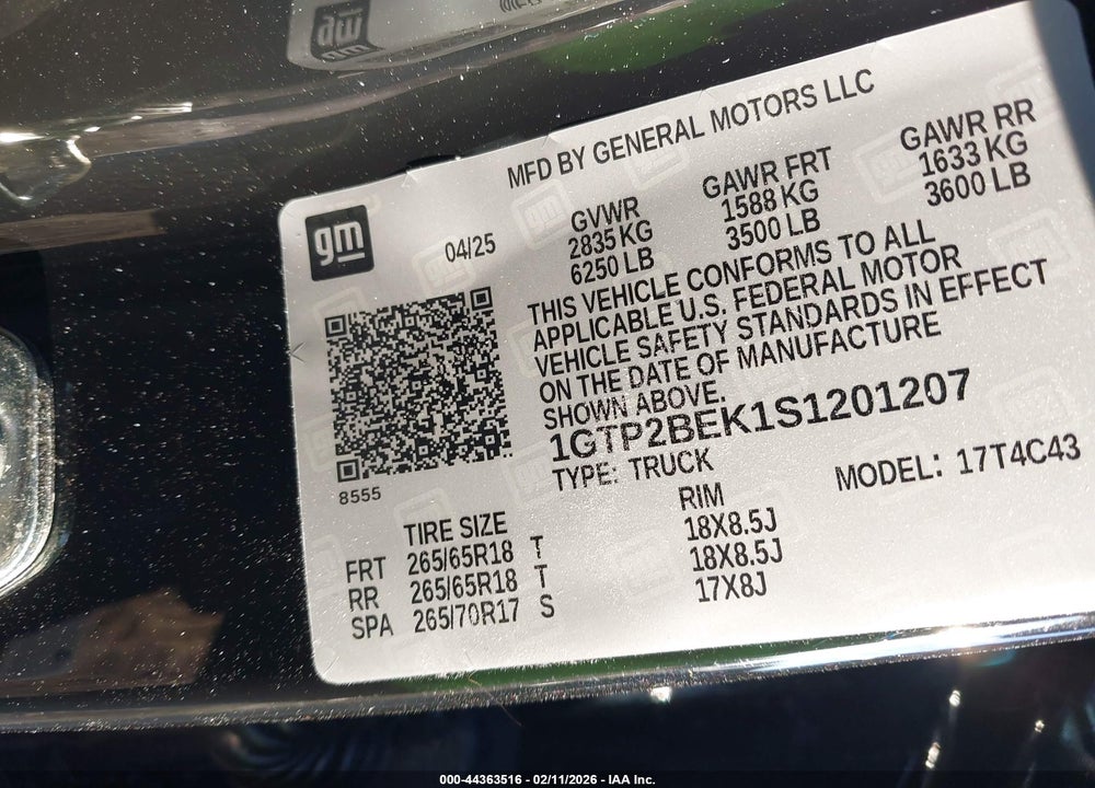 2025 GMC CANYON 4WD ELEVATION VIN: 1GTP2BEK1S1201207