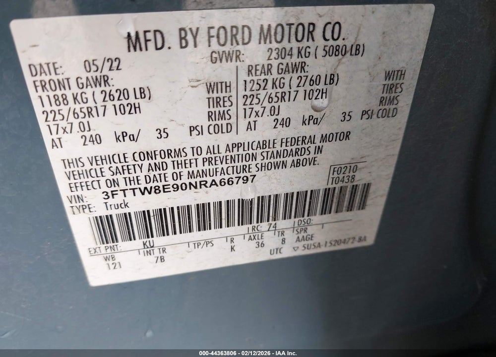 2022 FORD MAVERICK XLT VIN: 3FTTW8E90NRA66797