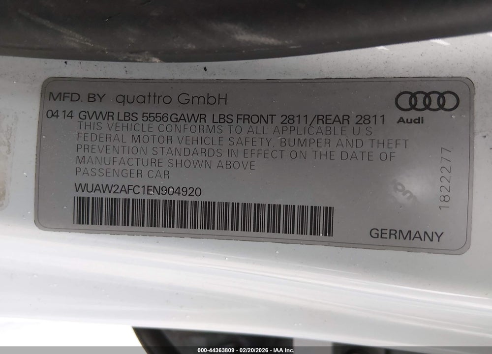 2014 AUDI RS 7 4.0T PRESTIGE VIN: WUAW2AFC1EN904920