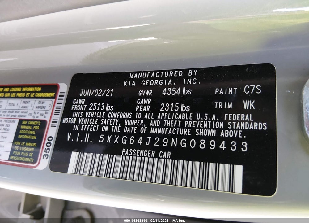 2022 KIA K5 GT-LINE VIN: 5XXG64J29NG089433