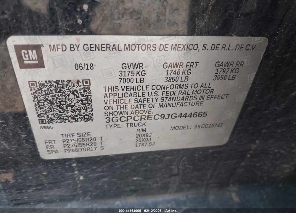 2018 CHEVROLET SILVERADO 1500 1LT VIN: 3GCPCREC9JG444665