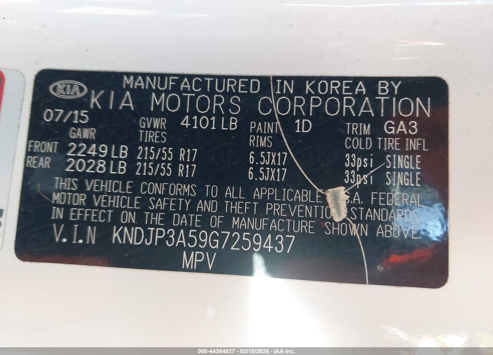 2016 KIA SOUL + VIN: KNDJP3A59G7259437