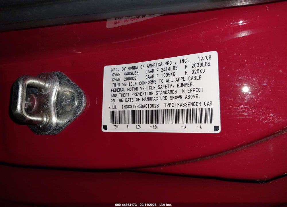 2009 HONDA ACCORD 2.4 EX-L VIN: 1HGCS12859A010628