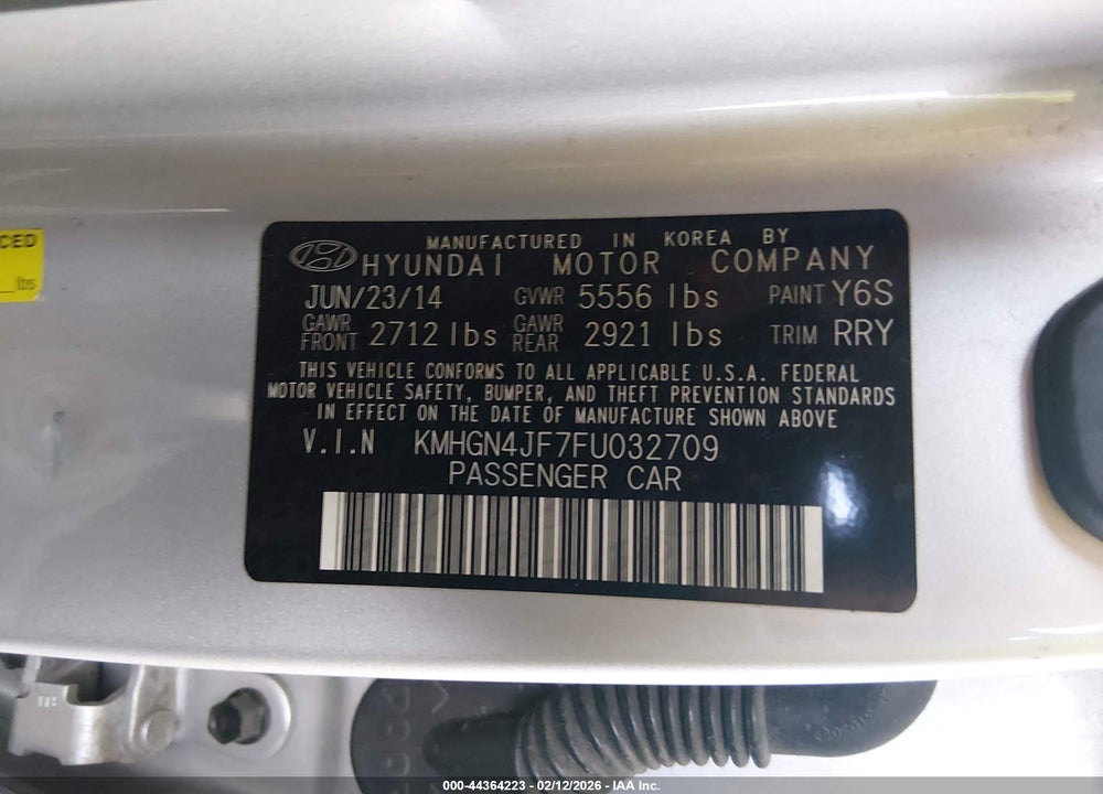 2015 HYUNDAI GENESIS 5.0 VIN: KMHGN4JF7FU032709