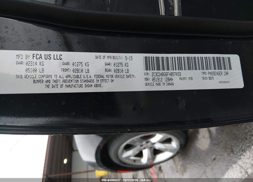 2015 DODGE CHARGER SE VIN: 2C3CDXBG6FH857033