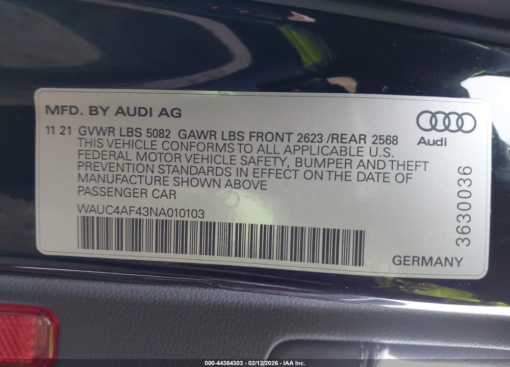 2022 AUDI S4 PRESTIGE TFSI QUATTRO TIPTRONIC VIN: WAUC4AF43NA010103