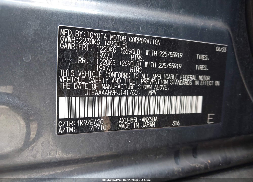 2023 TOYOTA VENZA LIMITED VIN: JTEAAAAH9PJ141760