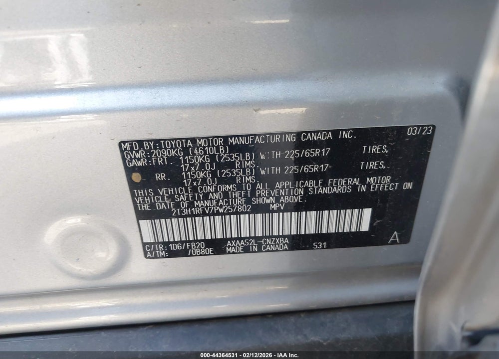 2023 TOYOTA RAV4 LE VIN: 2T3H1RFV7PW257802