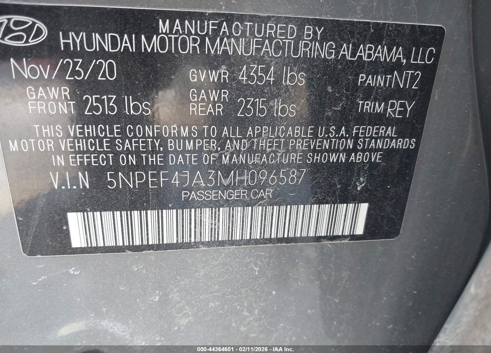 2021 HYUNDAI SONATA SEL VIN: 5NPEF4JA3MH096587