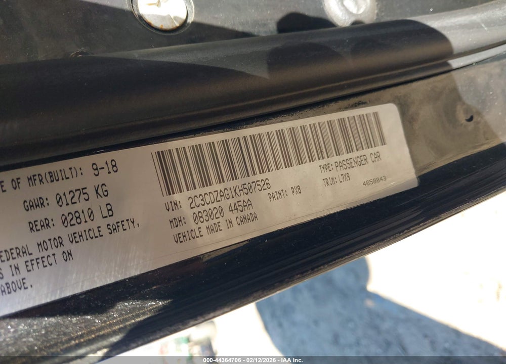 2019 DODGE CHALLENGER SXT VIN: 2C3CDZAG1KH507526