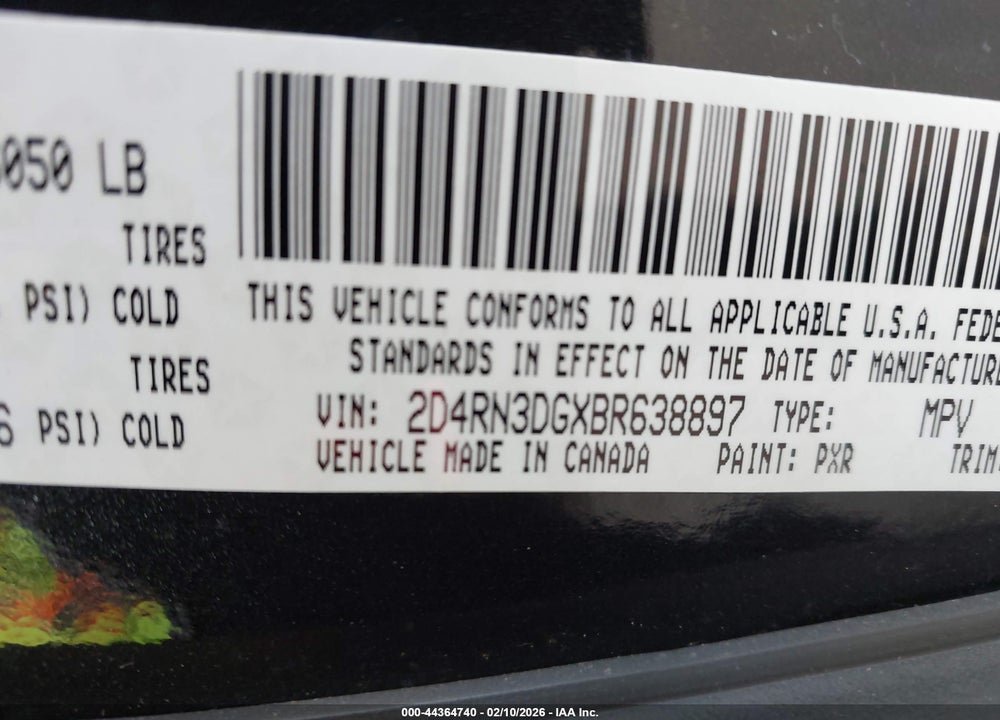 2011 DODGE GRAND CARAVAN MAINSTREET VIN: 2D4RN3DGXBR638897