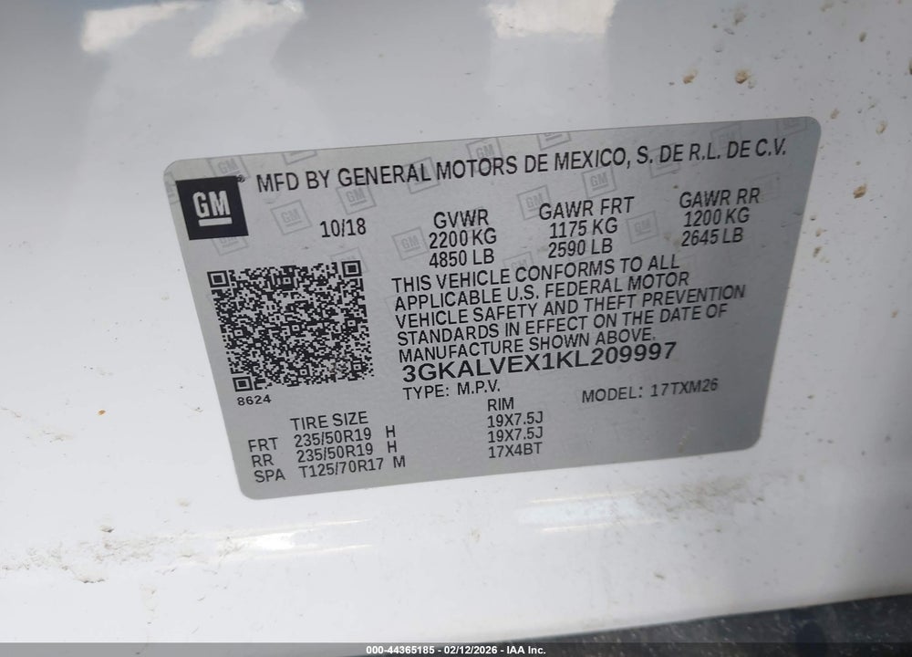 2019 GMC TERRAIN SLT VIN: 3GKALVEX1KL209997