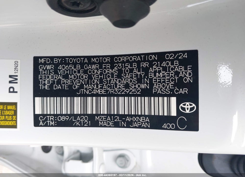 2024 TOYOTA COROLLA XSE VIN: JTNC4MBE7R3229252