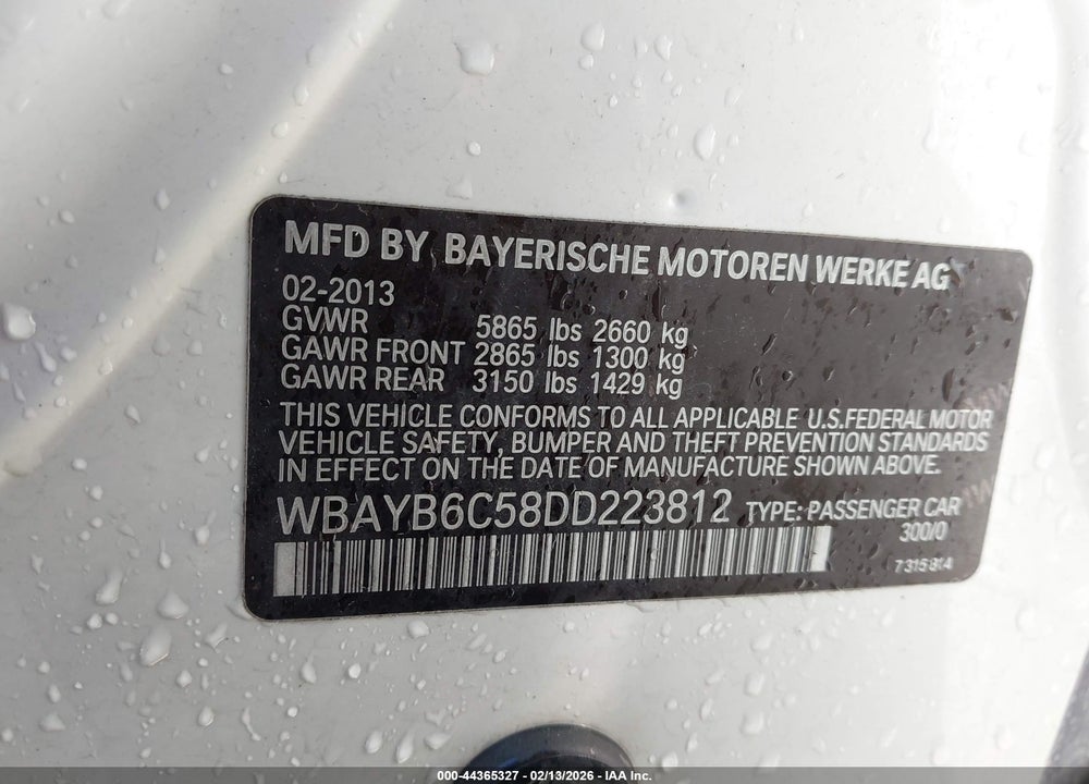 2013 BMW 750I XDRIVE VIN: WBAYB6C58DD223812