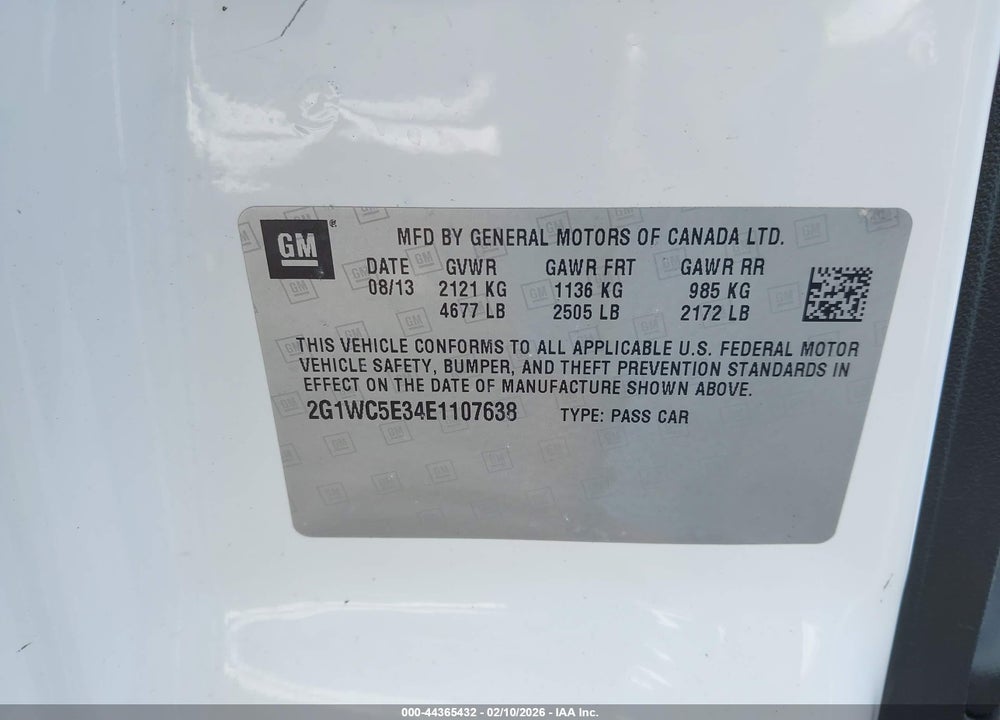 2014 CHEVROLET IMPALA LIMITED LTZ VIN: 2G1WC5E34E1107638