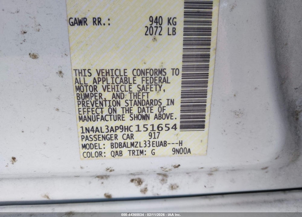 2017 NISSAN ALTIMA 2.5 SV VIN: 1N4AL3AP9HC151654