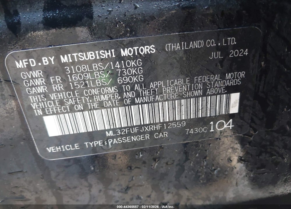 2024 MITSUBISHI MIRAGE G4 ES VIN: ML32FUFJXRHF12559