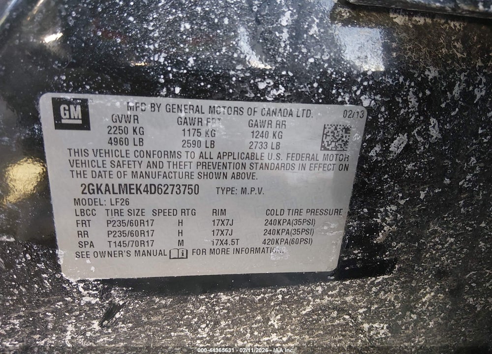 2013 GMC TERRAIN SLE-1 VIN: 2GKALMEK4D6273750