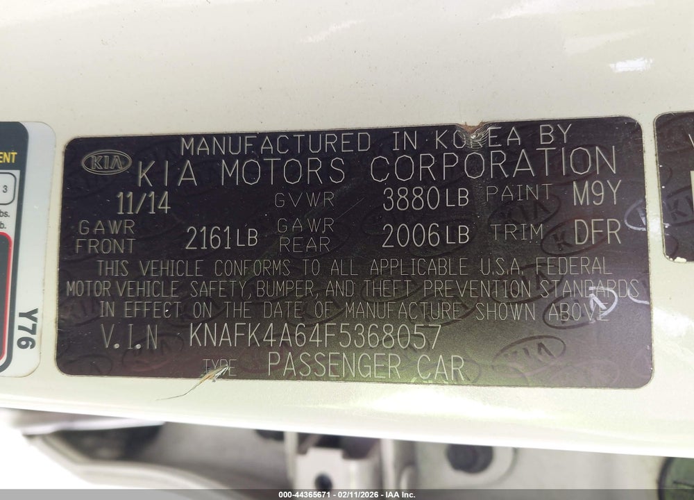 2015 KIA FORTE LX VIN: KNAFK4A64F5368057